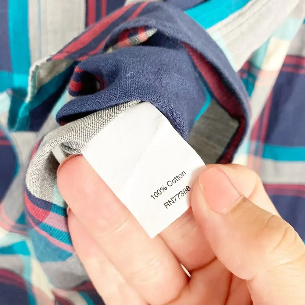 J. Crew Blue Red Gray Plaid Long Sleeve Button Down Sz L